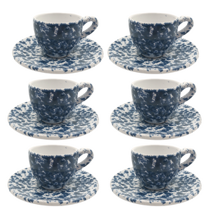 Blue Speckled Tea Cup and Saucer - 6 Pack