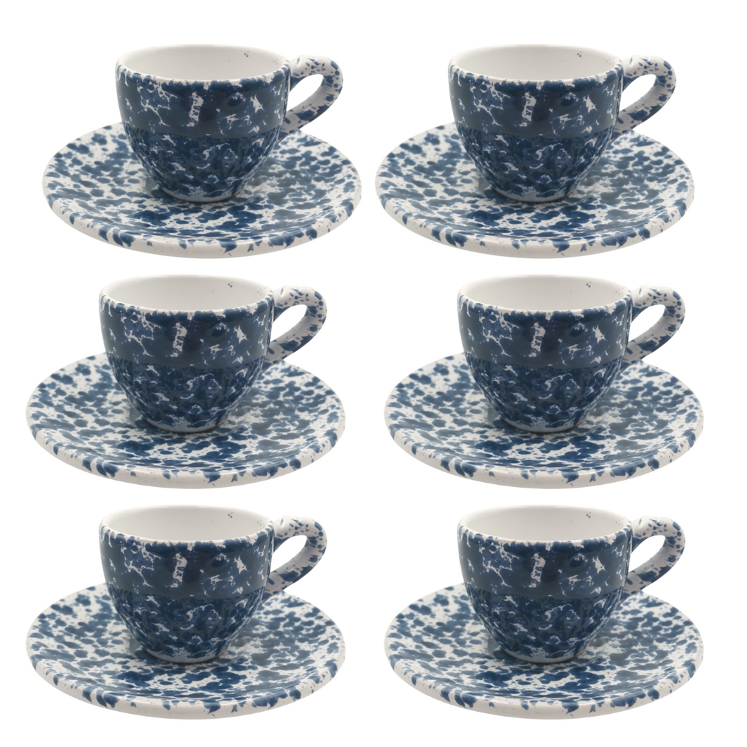 Blue Speckled Tea Cup and Saucer - 6 Pack