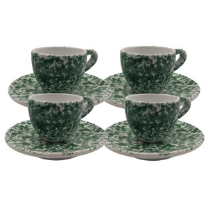 Green Speckled Espresso Cup and Saucer - 4 Pack