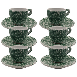 Green Speckled Tea Cup and Saucer - 6 Pack